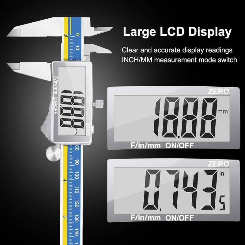 Preciva Digital Caliper, Stainless Steel Vernier Caliper Digital, Micrometer Calipers with Large LCD Screen, Auto-Off Feature, Inch Millimet Conversion, 6 Inch Caliper Tools for DIY/Household - Image 5